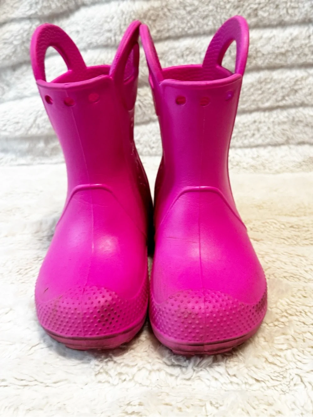 CROCS Kids Waterproof Pull-On Rain Boot in Bright Candy Pink
